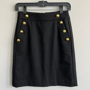 LOFT Pencil Straight Skirt Black Sailor Gold Button Front with Pockets 00P NWT